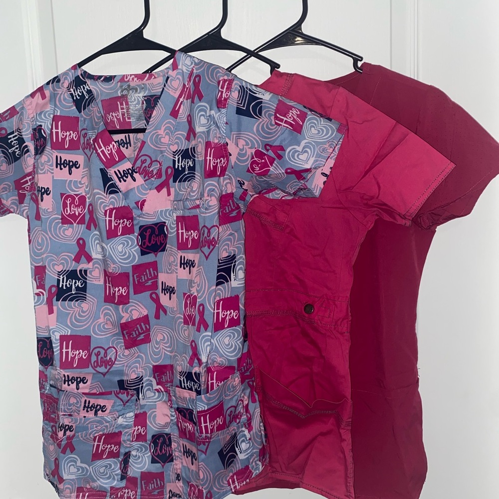 set of 3 pink scrub tops